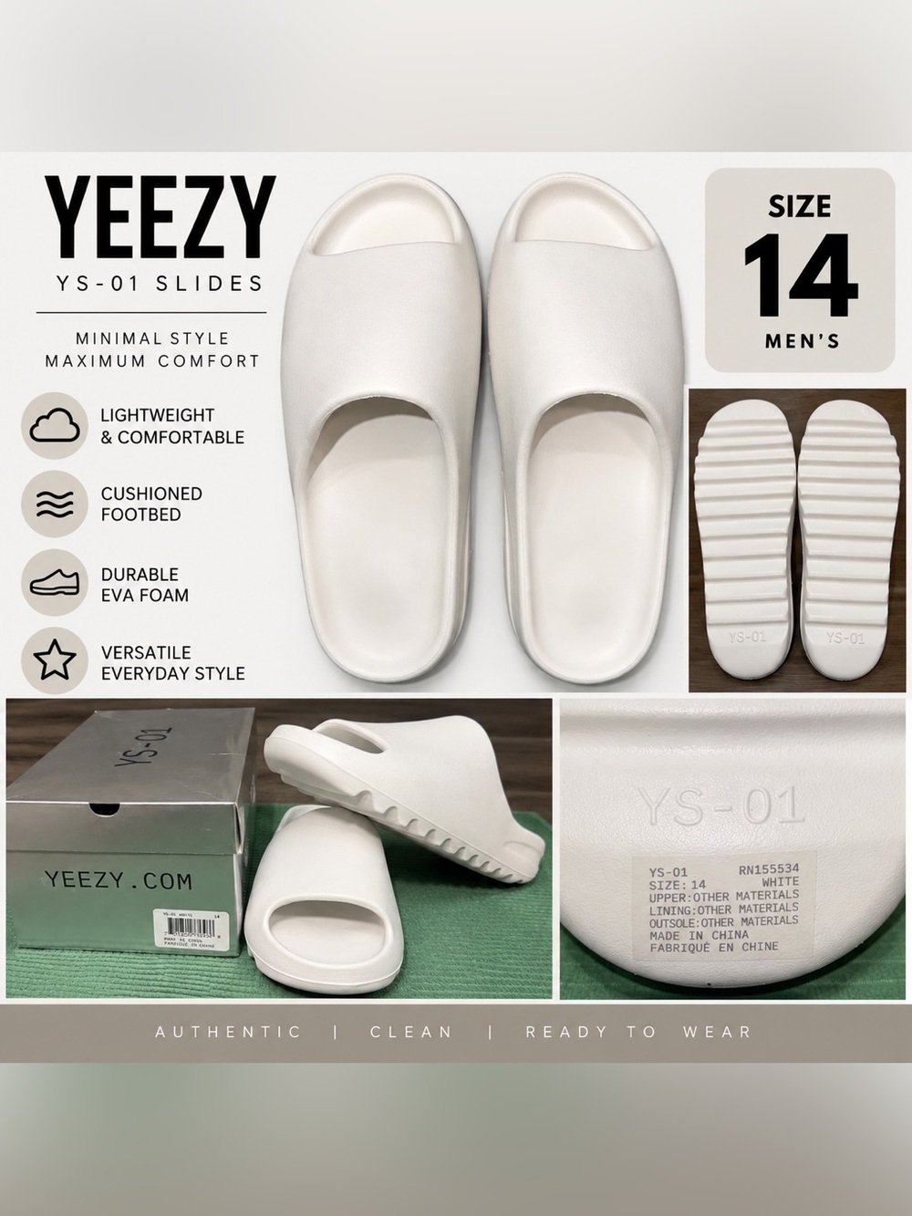 YZY YS-01 slide sandals in White, Size 14